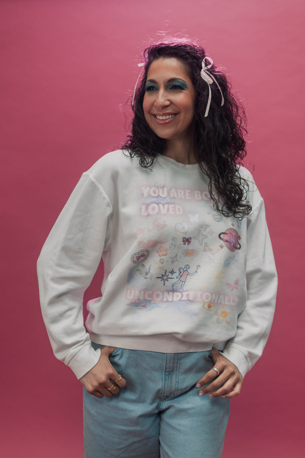 YOU ARE BORN LOVED UNCONDITIONALLY Unisex garment-dyed fleece crewneck sweatshirt