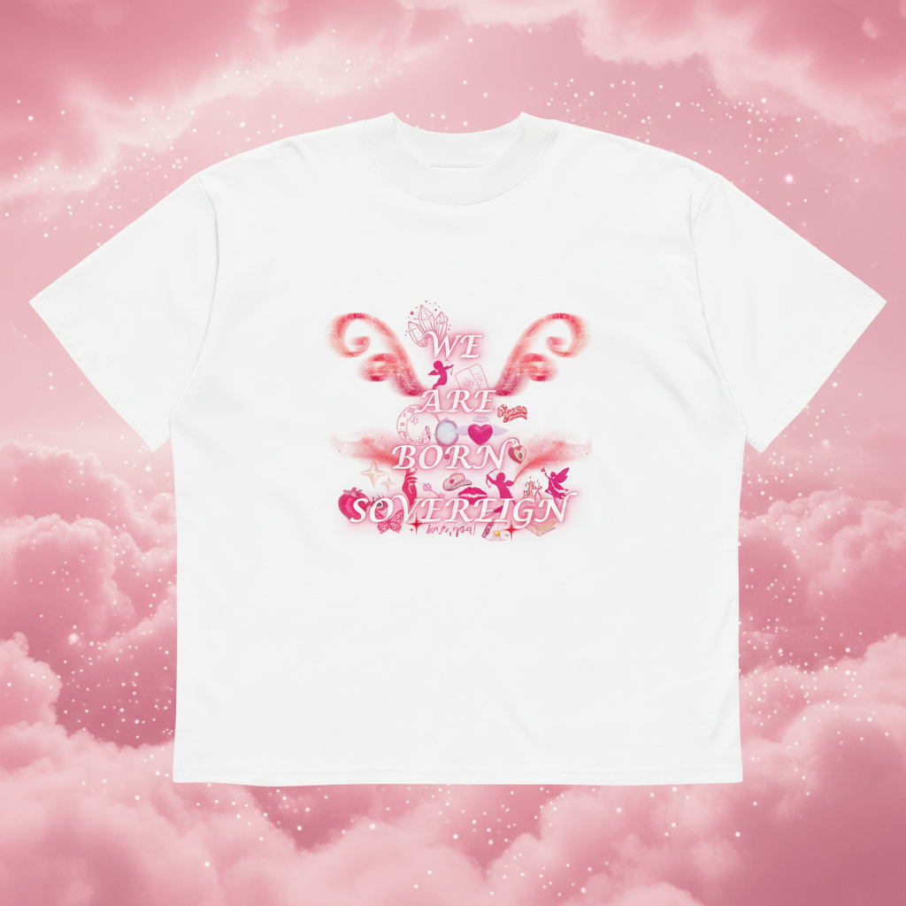 Born Sovereign Tee – Pink Fairy Dust Background
