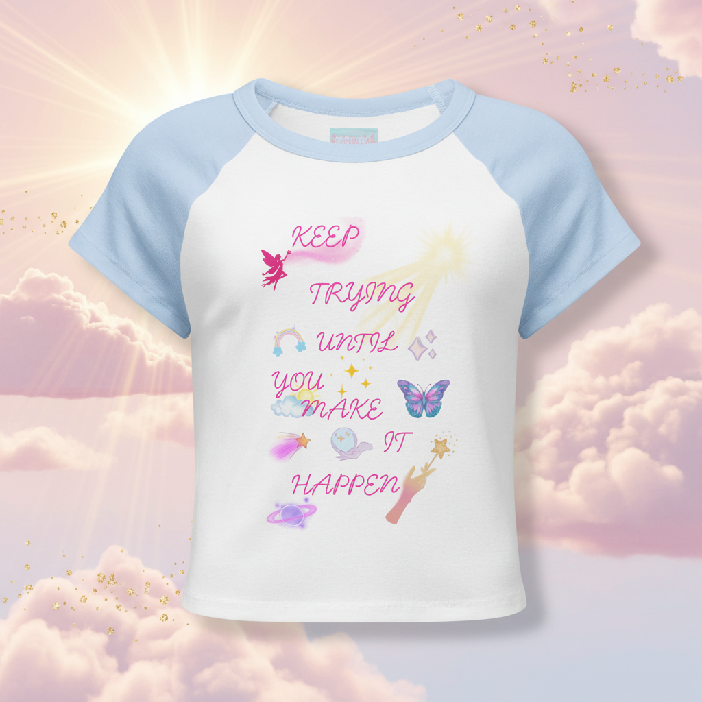 Keep Trying Tee - Whimsical Pink Cloud Background