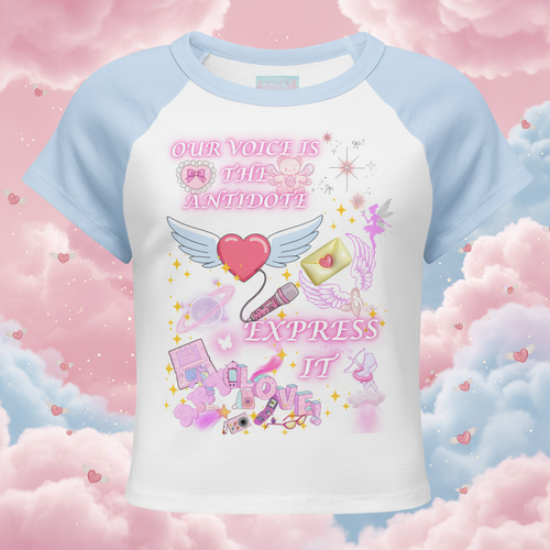 Our Voice Raglan - Whimsical Pink Blue Background