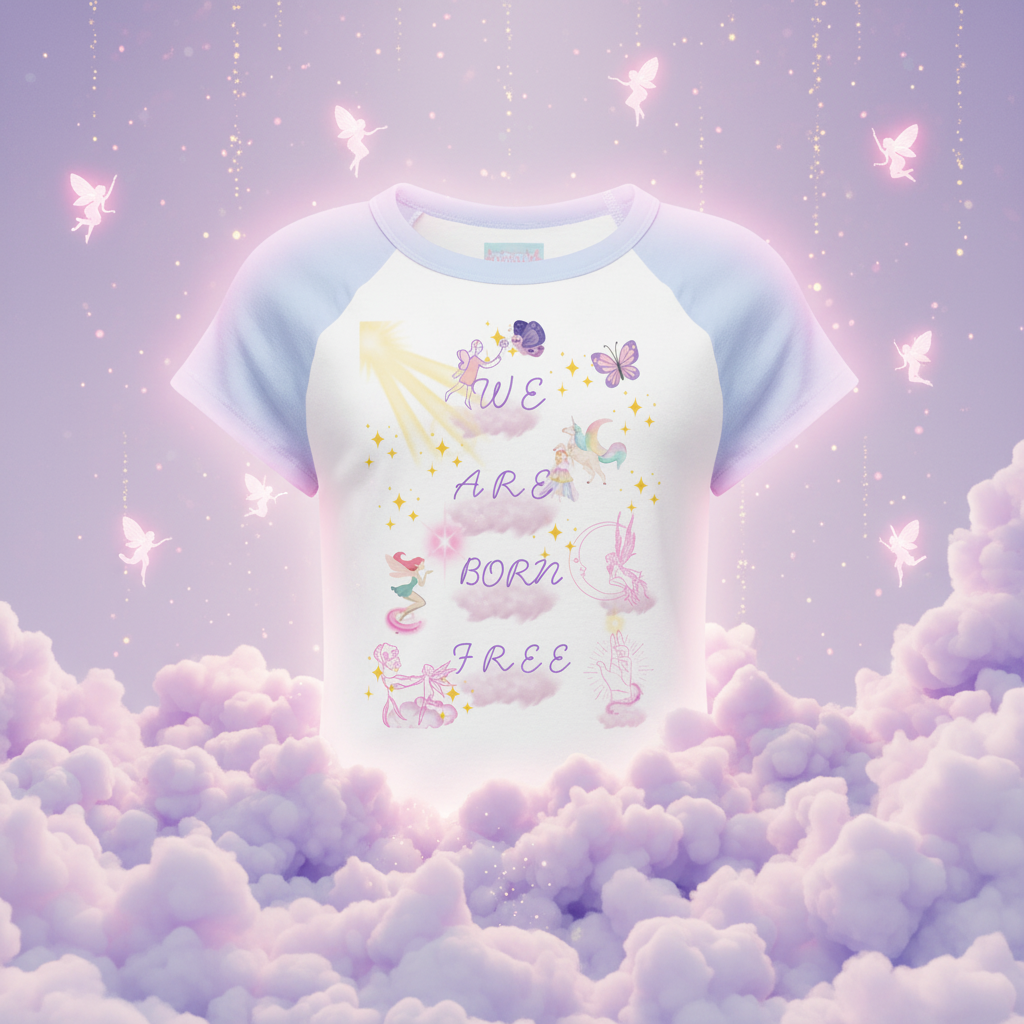 We Are Born Free Raglan - Whimsical Purple Pink Background